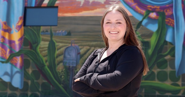 A former kindergarten teacher, McKenna Fahrenbruch now serves as director of the Holdrege Area Early Childhood Partnership. She works closely with local providers, families and businesses to improve the quality of early education, increase access and strengthen the overall child care system in the south-central Nebraska community. (Photo by Erika Pritchard, UNK Communications)