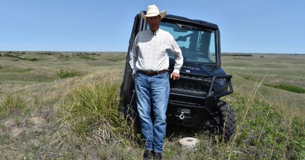  Homel Buell, owner and operator of Shovel Dot Ranch near Rose, Nebraska, was recently interviewed for the University of Nebraska–Lincoln’s Advancing Development of Assessments, Practices and Tools to Produce Beef in Grazing Systems project. (Effie Athanassopoulos and Gwendŵr Meredith)    