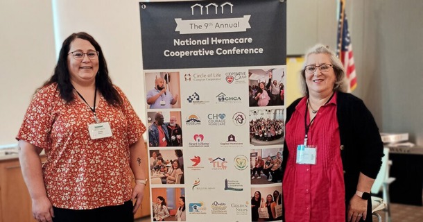 Photo courtesy Republican River Valley Homecare Catherine Bowers (left) and Linda Fitzsimmons attended the National Homecare Cooperative Conference with assistance from the Nebraska Cooperative Development Center. The two are worker-owners of Republican River Valley Homecare.